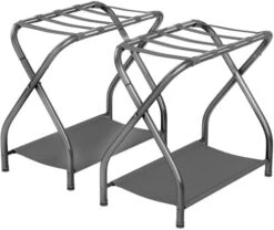 Bartnelli 2-Pack Premium Luggage Rack With Folding Storage Shelf | Collapsible Metal Suitcase Stand With Foldable Durable Nylon Straps For Bedroom, Guest Room, Or Hotel -Songmics Furniture Shop 41ka5uDts8L. AC