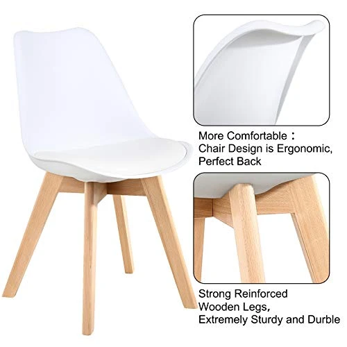 LSSBOUGHT Modern Style Dining Chairs,Shell Lounge Plastic Chair With Soft Padded Seat And Solid Wooden Legs Set Of 4 (White) 3 LSSBOUGHT Modern Style Dining Chairs,Shell Lounge Plastic Chair With Soft Padded Seat And Solid Wooden Legs Set Of 4 (White) - Image 3