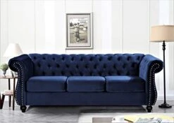 Container Furniture Direct Feinstein Modern Velvet Chesterfield Couches For Living Room With Nailheads, Diamond Tufting & Durable Metal Frame, Loveseat, Sofa, Dark Blue -Songmics Furniture Shop 41kiyBvml3L