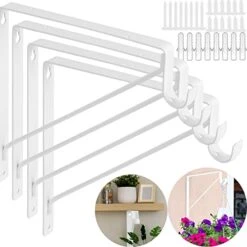4Pack Closet Shelf Brackets, Heavy Duty Closet Rod & Shelf Brackets, 11 Inch Closet Brackets With Rod Holder, Hanger Pole Support Bracket For Clothes, Wall Mount Closet Rod Brackets With Screws-White