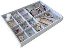Svea Display Large Grey Premium Quality Velvet Glasses Tray Display Storage With Rearrangeable Compartments Stackable Jewelry Organizer 19 Svea Display Large Grey Premium Quality Velvet Glasses Tray Display Storage With Rearrangeable Compartments Stackable Jewelry Organizer -Songmics Furniture Shop 41km3E2LC1L. AC