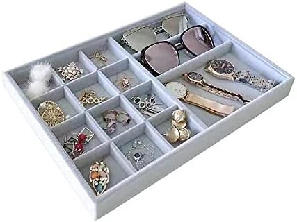Svea Display Large Grey Premium Quality Velvet Glasses Tray Display Storage With Rearrangeable Compartments Stackable Jewelry Organizer 5 Svea Display Large Grey Premium Quality Velvet Glasses Tray Display Storage With Rearrangeable Compartments Stackable Jewelry Organizer - Image 5