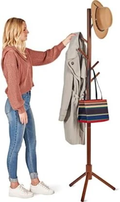 ZOBER Coat Rack Freestanding - Wooden 6 Hanger Clothing Rack With Modern Hooks For Bag, Hat, Jacket, Purse, Umbrella - Standing Hat Rack Coat Hanger For Entryway - Black -Songmics Furniture Shop 41ko1H0AdPL. AC