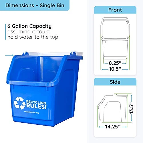 Recycling Rules! 6 Gallon Stackable Recycling Bin Container In Blue, Eco-Friendly BPA-Free Handy Recycler With Handle, 2-Pack 5 Recycling Rules! 6 Gallon Stackable Recycling Bin Container In Blue, Eco-Friendly BPA-Free Handy Recycler With Handle, 2-Pack - Image 5