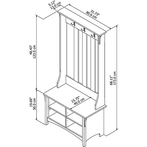 BOWERY HILL Furniture Salinas Hall Tree With Storage Bench In Antique White 2 BOWERY HILL Furniture Salinas Hall Tree With Storage Bench In Antique White - Image 2