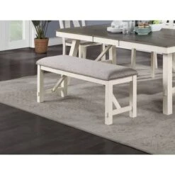 Aybihous3 Dining Room Furniture 1x Bench Gray Fabric Cushion Seat White Clean Lines