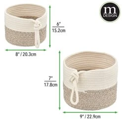 MDesign Casual Round Woven Cotton Rope Bathroom Basket With Tie Handles - Storage Organizer Set For Countertop, Floor, Closet Or Vanity, Holds Toilet Paper, Towels, Or Magazines, Set Of 2, White/Brown 10 MDesign Casual Round Woven Cotton Rope Bathroom Basket With Tie Handles - Storage Organizer Set For Countertop, Floor, Closet Or Vanity, Holds Toilet Paper, Towels, Or Magazines, Set Of 2, White/Brown -Songmics Furniture Shop 41l4sqF5yJL