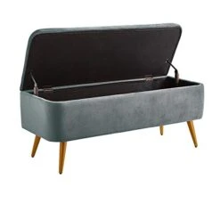 Ball & Cast Upholstered Velvet Storage Bench 44"W X 16"D X 18"H Grey,Golden Powder Coating Legs Set Of 1 -Songmics Furniture Shop 41l5oulFZoL