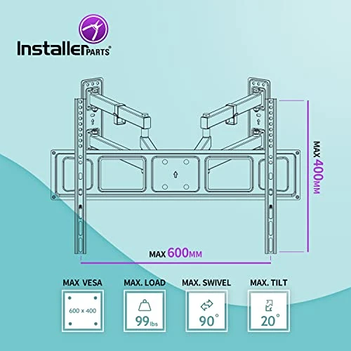 InstallerParts 32"-70" TV Corner Mount – Swivel/Tilt – 20" Dual Extension Arm – Heavy Duty LCD LED TV Monitor Flat Panel Screen, 6ft HDMI Cable 5 InstallerParts 32"-70" TV Corner Mount – Swivel/Tilt – 20" Dual Extension Arm – Heavy Duty LCD LED TV Monitor Flat Panel Screen, 6ft HDMI Cable - Image 5