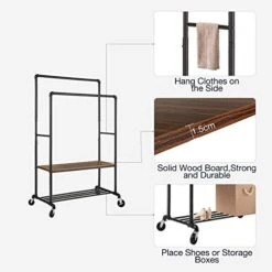 GREENSTELL Clothes Rack With Shelves, 39 Inch Garment Rack, 400lb Load Capacity, Sturdy Clothing Rack For Hanging Clothes, With Double Rods Large Storage, 62-72 Inch Adjustable Height Rolling Rack -Songmics Furniture Shop 41l9azkui6L