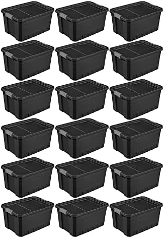 Sterilite 7.5 Gallon Stackable Rugged Industrial Storage Tote Containers With Gray Latching Clip Lids For Garage, Attic, Or Worksite, Black (6 Pack) 15 Sterilite 7.5 Gallon Stackable Rugged Industrial Storage Tote Containers With Gray Latching Clip Lids For Garage, Attic, Or Worksite, Black (6 Pack) - Image 15