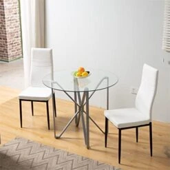 WISOICE Dining Table Set For 4, Round Glass Kitchen Table And Chairs, Modern 5 Piece Dining Room Dinner Table With High Back PU Leather Metal Frames Chairs -Songmics Furniture Shop 41lH8h6hoIL. AC