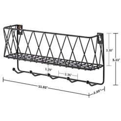 OROPY Entryway Mail Holder With Key Hooks, 11.0" L×2.6" W×5.1" H, Wall Mounted Matte Black Metal Wire Mesh Storage Basket With 5 Hooks, Easy To Organize Letters, Magazines, Keys, Leashes For Entryway -Songmics Furniture Shop 41lKlgksdVL