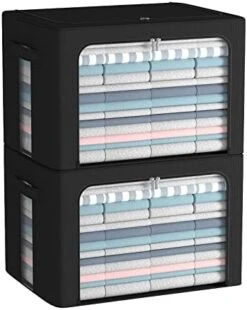 Clothes Storage Bins Box - Foldable Stackable Container Organizer Set With Clear Window & Carry Handles & Metal Frame - 2Pack Large Capacity For Bedding, Blankets, Toys, Books -Songmics Furniture Shop 41lMFaxH62L. AC
