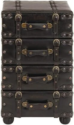 Deco 79 Wood Vintage Faux Leather Storage Bench With Faux Leather Buckle Straps And Stud Details, Set Of 3 48", 19", 19"W, Brown -Songmics Furniture Shop 41liqfcG19S. AC