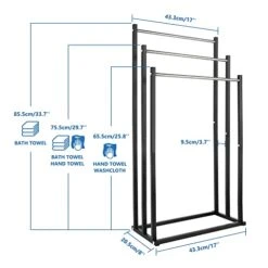 Towel Racks For Bathroom, Upgrade 3 Tier Stainless Steel Freestanding Towel Rack Stand For Bath Hand Towel, Next To Tub Or Floor Shower Drying Holder, Blanket Rack, Chrome & Black, ALHAKIN -Songmics Furniture Shop 41ljo2MnIWL