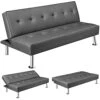Yaheetech Convertible Sofa Couch Futon Bed Faux Leather Sofa Bed Sleeper Adjustable Loveseat Futon Couch Living Room Furniture With Chrome Metal Legs, Gray
