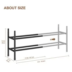 FANHAO 2-Tier Expandable Shoe Rack, Stackable And Adjustable Shoes Organizer Storage Shelf For Closet Entryway, 100% Stainless Steel Sturdy Shoe Shelf, Matte Black -Songmics Furniture Shop 41loknMKf4L