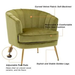 Artechworks Modern Velvet Barrel Chair Accent Armchair With Golden Legs For Living Room Bedroom Home Office, Channel Tufted Back Club Chair, Grass Green -Songmics Furniture Shop 41lpmBP6vfL
