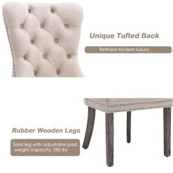 KCC Velvet Dining Chairs Set Of 2, Upholstered High-end Tufted Dining Room Chair With Nailhead Back Ring Pull Trim Solid Wood Legs, Contemporary Nikki Collection Modern Style For Kitchen, Beige -Songmics Furniture Shop 41lppmR8g3L