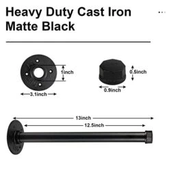 6 Pcs 12 Inch Industrial Pipe Clothes Bar, Pipe Clothing Rack For Hanging Clothes, Wall Mounted Clothes Rack, Wall Clothes Rods, Face Out Pipe Racks For Retail Boutique Display