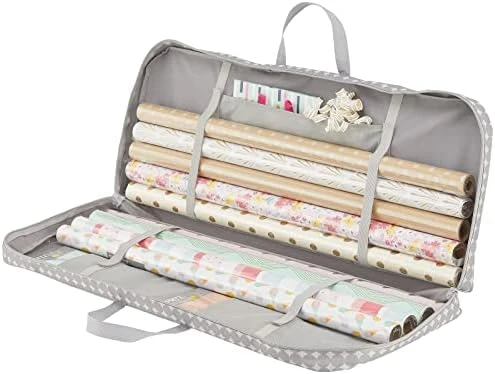 MDesign Long Gift Wrapping Organizer Storage Bag With Handles - Wrapping Paper Holder For Christmas And Holiday Giftwrap - Zipper Closure Wrapping Paper Storage Bag Container With Polka Dots - Gray 9 MDesign Long Gift Wrapping Organizer Storage Bag With Handles - Wrapping Paper Holder For Christmas And Holiday Giftwrap - Zipper Closure Wrapping Paper Storage Bag Container With Polka Dots - Gray - Image 9