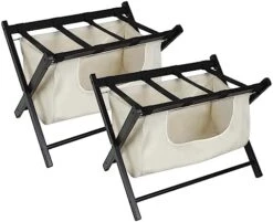Babion Folding Luggage Racks For Guest Room With Shelf, Wooden Suitcase Stand, 2 Tier Foldable Luggage Racks With Heavy Duty Nylon Belts, Suitcase Bag Holder For Bedroom Guest Room, 2 Pack -Songmics Furniture Shop 41lvTYW1zFL. AC 1