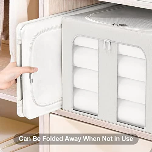 Elegeet 3Pack 66L Storage Bins With Metal Frame - Foldable Linen Fabric Storage Box With Handles And Transparent Window Closet Organizers And Storage(Grey 4 Elegeet 3Pack 66L Storage Bins With Metal Frame - Foldable Linen Fabric Storage Box With Handles And Transparent Window Closet Organizers And Storage(Grey - Image 4