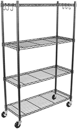 WDT 5-Shelf Shelving Units On Wheels Casters, Adjustable Heavy Duty Metal Shelf Wire Storage Rack For Home Office Garage Kitchen Bathroom Organization(16”Wx36”Dx75”H), Black -Songmics Furniture Shop 41m1yXObZkL. AC