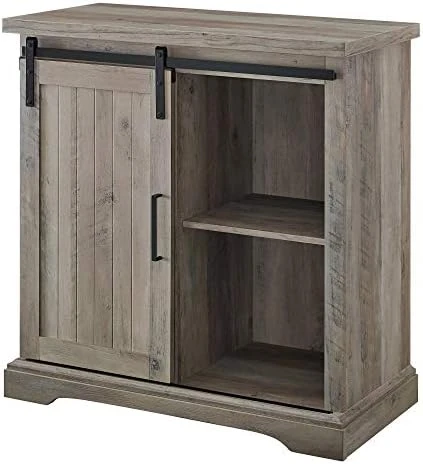 Walker Edison Carson Modern Farmhouse Sliding Slat Door Storage Cabinet, 32 Inch, Grey Wash 6 Walker Edison Carson Modern Farmhouse Sliding Slat Door Storage Cabinet, 32 Inch, Grey Wash - Image 6