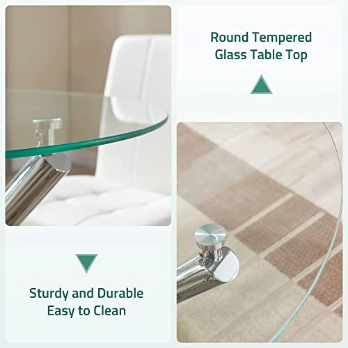 Round Glass Dining Table For 2 To 4 Person - 35.4" Inch Kitchen Dining Room Table With Tempered Glass Top, Sturdy Chrome Legs, Modern Circle Leisure Table For Dinner Apartment Small Spaces 2 Round Glass Dining Table For 2 To 4 Person - 35.4" Inch Kitchen Dining Room Table With Tempered Glass Top, Sturdy Chrome Legs, Modern Circle Leisure Table For Dinner Apartment Small Spaces - Image 2