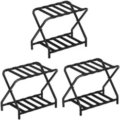 HOOBRO Folding Luggage Racks Set Of 2, Double Tiers Suitcase Stand For Guest Room, 27 X 15.3 X 22 Inches, Metal Luggage Holder With Shoe Shelf, Space Saving, Bedroom, Hotel, Black BK03XLP201G2 -Songmics Furniture Shop 41m9lhiQmL. AC
