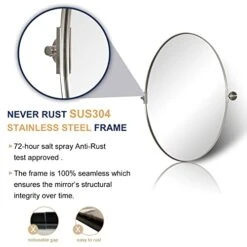 ANDY STAR Brushed Nickel Mirror, Oval Pivot Bathroom Mirror, Brushed Nickel Oval Pivot Mirror Bathroom Stainless Steel Metal Frame Tilting Vanity Wall Mirror Hangs Vertical -Songmics Furniture Shop 41mCfwx9buL