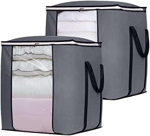 SLEEPING LAMB 120L Oversized Blanket Storage Bags Sturdy Fabric Clothes Storage Containers For King Comforter Bedding Pillow Sheet, Grey, 3 Packs 7 SLEEPING LAMB 120L Oversized Blanket Storage Bags Sturdy Fabric Clothes Storage Containers For King Comforter Bedding Pillow Sheet, Grey, 3 Packs - Image 7