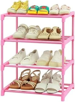 HITHIM 4-Tier Free Standing Shoe Racks, Small Shoe Rack For 6-8 Pairs Shoe Storage,Kids Shoe Racks For Small Place,Lightweight Stackable Shoe Shelf Organizer For Entryway, Doorway And Closet,Pink -Songmics Furniture Shop 41mEWmMuWlL. AC