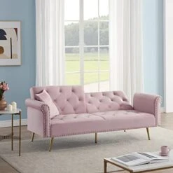AOCOROE 69.7" Loveseat Couch, Futon Sofa Bed Day Bed With Tufting.Twin Size Convertible Small Velvet Futon Couch Sleep For Small Living Room, Apartment, No Mattress Needed. -Songmics Furniture Shop 41mKCvWNHGL