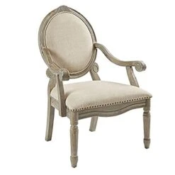 Madison Park Brentwood Accent Chairs-Birch Hardwood, Hand Carved Scroll Design Living Armchair Modern Classic Style Family Room Sofa Furniture Bedroom Lounge, Medium, Beige