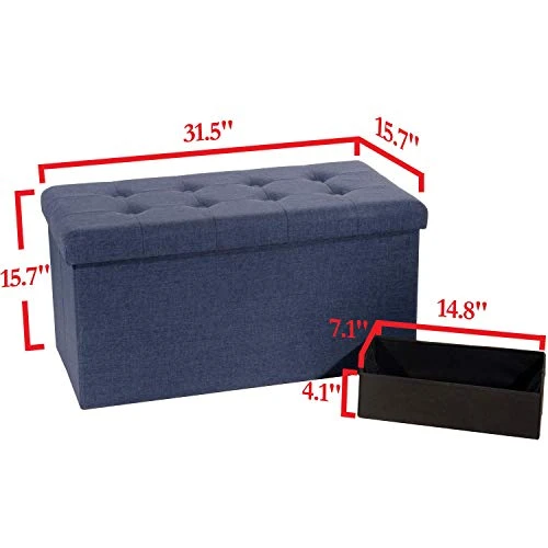 Seville Classics Cushioned Fabric Ottoman Hidden Storage Chest Footrest Chair, Padded Seat For Bedroom, Dorm, Loft, Living Room, Entryway, Hallway, Midnight Blue, 31.5" Bench 2 Seville Classics Cushioned Fabric Ottoman Hidden Storage Chest Footrest Chair, Padded Seat For Bedroom, Dorm, Loft, Living Room, Entryway, Hallway, Midnight Blue, 31.5" Bench - Image 2