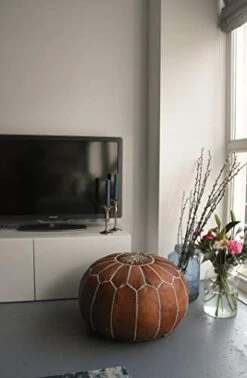 Premium Moroccan Leather Pouf - Handmade - Delivered Stuffed - Ottoman, Footstool, Floor Cushion (Cognac Brown) -Songmics Furniture Shop 41mdGnTqdSL