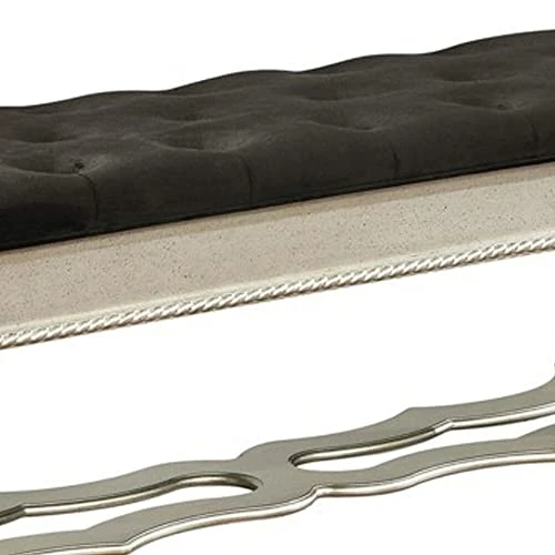 Button Tufted Fabric Bench With Mirror Accents And Turned Legs Silver Solid Modern Contemporary Wood Natural Finish 2 Button Tufted Fabric Bench With Mirror Accents And Turned Legs Silver Solid Modern Contemporary Wood Natural Finish - Image 2