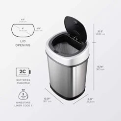 NINESTARS DZT-12-9 Automatic Touchless Infrared Motion Sensor Trash Can, 3 Gal. 12 L., Stainless Steel (Oval, Silver/Black Lid) 8 NINESTARS DZT-12-9 Automatic Touchless Infrared Motion Sensor Trash Can, 3 Gal. 12 L., Stainless Steel (Oval, Silver/Black Lid) -Songmics Furniture Shop 41mddhfyYDL