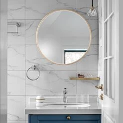 Bonverre 36 Inch Round Wall Mirror, Wall Mounted Aluminum Frame Circle Mirror For Bathroom, Vanity, Bedroom, Living Room, Entryway, Gold