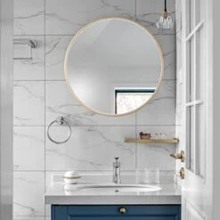 Bonverre 36 Inch Round Wall Mirror, Wall Mounted Aluminum Frame Circle Mirror For Bathroom, Vanity, Bedroom, Living Room, Entryway, Gold -Songmics Furniture Shop 41mlyc7rAnL. AC