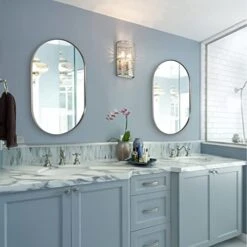 ANDY STAR Brushed Nickel Bathroom Mirror, 20x33 Oval Silver Mirrors, Oval Wall Mirror, Oval Vanity Mirror HD Reflection Metal Frame Mirror For Bathroom Hang Vertical Or Horizontal -Songmics Furniture Shop 41mrTjNDGKL