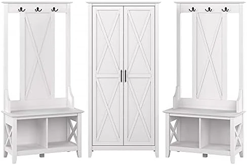 Bush Furniture Key West Entryway Storage Set With Hall Tree, Shoe Bench And Tall Cabinet, Washed Gray 8 Bush Furniture Key West Entryway Storage Set With Hall Tree, Shoe Bench And Tall Cabinet, Washed Gray - Image 8