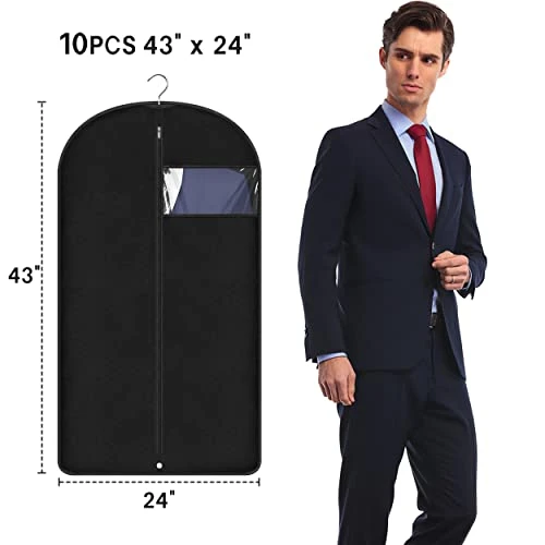 KIMBORA 10 Packs Garment Bags For Hanging Clothes, 43" Suit Bag For Closet Storage And Travel Suit Cover Bag For Coats, Jackets, Shirts (Black) 5 KIMBORA 10 Packs Garment Bags For Hanging Clothes, 43" Suit Bag For Closet Storage And Travel Suit Cover Bag For Coats, Jackets, Shirts (Black) - Image 5