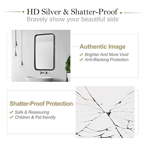 HOWOFURN Wall Mount Mirror, 24x36 Rectangular Bathroom Mirror, Wall Mirror For Bathroom, Stainless Steel Metal Frame, Gourd Hooks, Vertical & Horizontal Hang, Ideal For Bedroom, Bathroom, Living Room 3 HOWOFURN Wall Mount Mirror, 24x36 Rectangular Bathroom Mirror, Wall Mirror For Bathroom, Stainless Steel Metal Frame, Gourd Hooks, Vertical & Horizontal Hang, Ideal For Bedroom, Bathroom, Living Room - Image 3