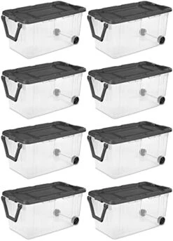 Sterilite 160 Quart Latching Stackable Bedroom Closet Playroom Wheeled Storage Box Container Bin With Gray Lid And Clear Sides, 2 Pack -Songmics Furniture Shop 41n jkjxP1L. AC