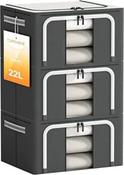 Furnhome Clothes Storage Organizer Bins Containers , Foldable Stackable Storage Bins-Oxford Cloth Steel Frame Storage Box For Clothing Storage With Foldable Clear Window & Reinforced Handles (Navy Dots, 66L, 3PCS)… -Songmics Furniture Shop 41n08XtStaL. AC