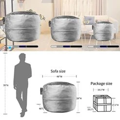 [Removable Cover] Bean Bag Chairs For Adults, 4 Foot Memory Foam Bean Bag For Adults, Big Sofa With Fluffy Removable Microfiber Cover, Furnitures For Dorm Room And Living Room, Grey -Songmics Furniture Shop 41n48aZnG0S